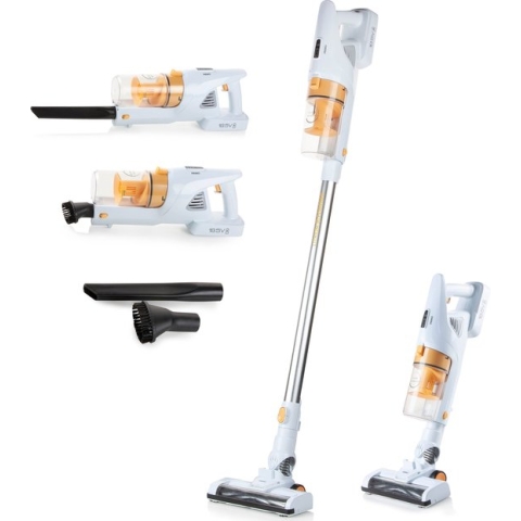 PRIMO PR500SV Steelstofzuiger Draadloos 3-in-1 - Stofzuiger Zonder Zak - Kruimelzuiger - HEPA Filter - Wit/Peach