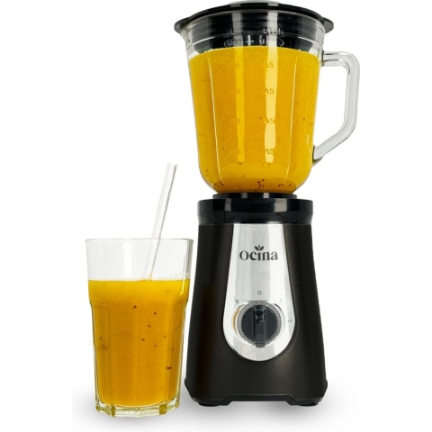 Ocina Krachtige Blender – Smoothie Maker - met Glazen Kan - 1 Liter – 500W – Mat Zwart