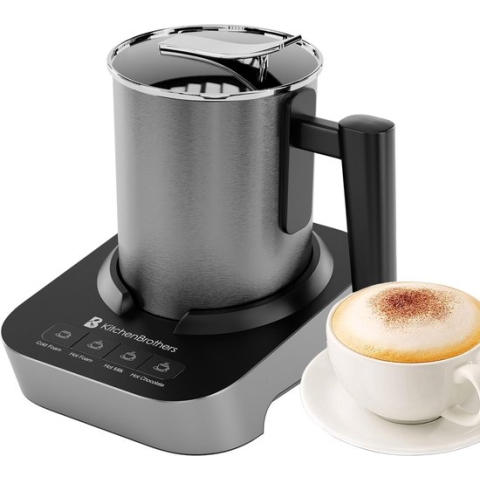 KitchenBrothers Elektrische Melkopschuimer - Vaatwasserbestendig - 4-in-1 - 400 ML - RVS/Zwart