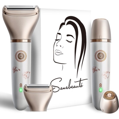 2-in-1 Ladyshave + 2 Extra Scheerkoppen - Gezicht - Oksels - Benen - Bikinilijn - Scheerapparaat Vrouw - Elektrisch Ontharen - Haarverwijderaar Dames - Trimmer Vrouw - Intieme Zone Schaamhaar - Ladyshaves Bikini