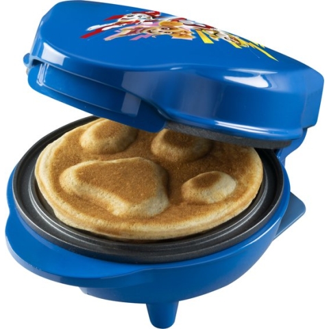 Paw Patrol Wafelijzer, mini-wafelijzer in uniek Paw Patrol design, voor kinderfeestjes, Pasen & Kerstmis, met antiaanbaklaag, wafelformaat: Ø 10cm, officieel gelicentieerd product, kleur: blauw