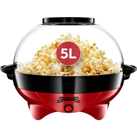 Gadgy Popcorn Machine Rond met Anti-aanbaklaag - Popcorn Maker Stil en Snel - 5 liter - Funcooking voor Party & Kids - Sinterklaas Cadeau Kinderen