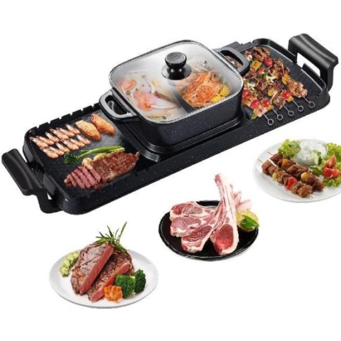 Happyment Elektrische BBQ Pan - Hotpot Electrisch - Koreaanse BBQ - Korean Grill - Party Pan - Anti Aanbak