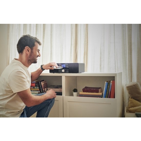 Panasonic HiFi Micro Anlage DAB+ SC-DM202EG-K schwarz mit Bluetooth, Home audio-microsysteem, Zwart, Voorzijde, China, 24 W, Volledig bereik