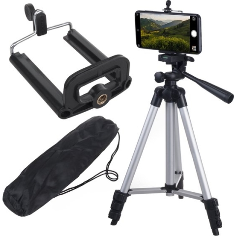 Maclean - Universeel 1/4" Statief met Telefoonhouder en Draagtas - Geschikt voor Camera's Camcorders Smartphones Ringlampen - Hoogte max. 102cm
