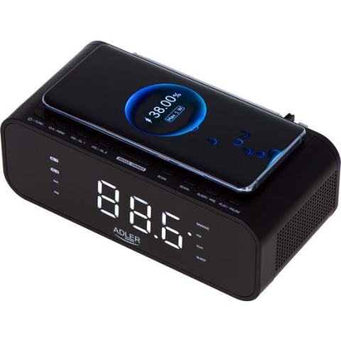 Adler AD 1192B - Wekkerradio met draadloze oplader voor je telefoon - zwart