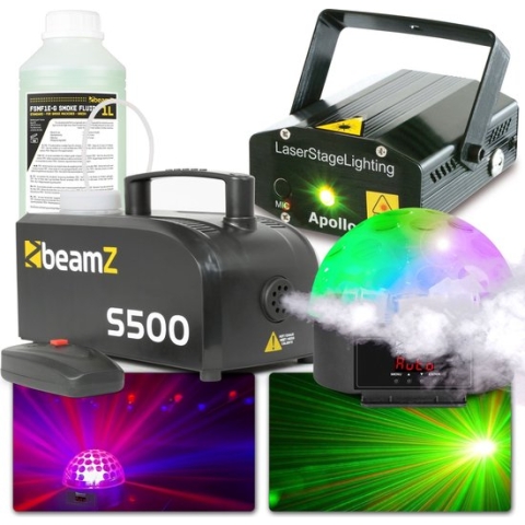Feestverlichting - BeamZ partyverlichting met LED discolamp, laser en 500W rookmachine