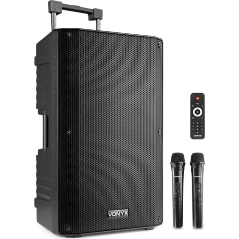 Speaker met Bluetooth - Vonyx VSA500 - 800 Watt - Partybox - 2 draadloze mics - Portable - MP3 - USB - SD