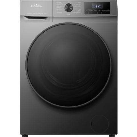Everglades EVWM71402AG Zuinige Wasmachine - 7KG - A Klasse - Stoomfuncties - Koolborstelloze Motor - Zeer Stil 72dB - Titanium Grijs - 5 jaar Garantie -