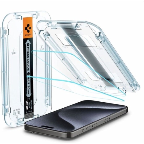 Apple iPhone 15 Pro screenprotector met Montage frame - 2 Pack - Spigen