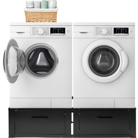 Vonia Wasmachine verhoger - Dubbel - Wasmachine en Droger Verhoger - Wasmachine Verhoger met Lade - Wasmachine kast - Zwart
