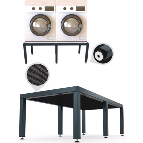 WassiStand Wasmachine Verhoger met Anti-Slip & Grip – Wasmachine Kast en Ombouw – Verhoging voor Wasmachine, Vaatwasser, Koelkast, Vriezer en Droger – Witgoed Verhoger Inclusief 6 Dempers – Roestvrij – Maximaal 750 kg – 122x61x34cm - Grijs