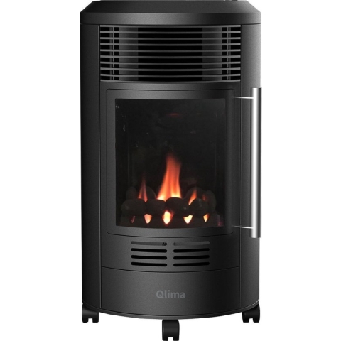 Qlima GH 8034 - Mobiele Gaskachel - 3400 Watt - Sfeervlam en kolen - Met Wieltjes