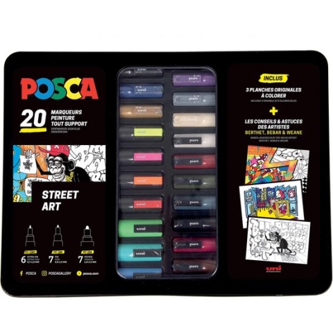 Uni Posca - Complete stiften Set - Metalen koffer Street Art Kit - 20 stuks