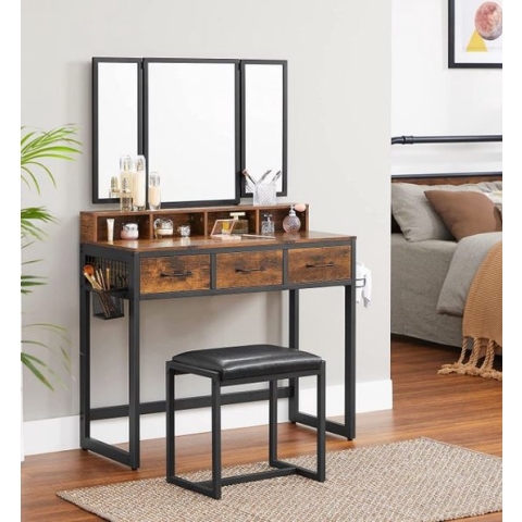 MIRA Home - Industriële Kaptafel met Spiegel - Modern Ontwerp - Ruimtebesparend - 90x40x141 cm