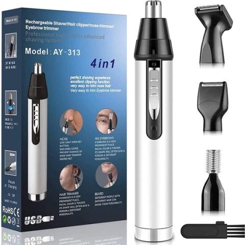 Professionele 4-in-1 Neushaartrimmer - USB Oplaadbaar - oorhaartrimmer - voor neushaar, wenkbrauwen en oorhaar, - met nat droog reinigingssysteem - Nose Clippers - Zilver