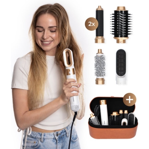 Tutabelle Hairwrap - 6 in 1 Hairstyler - Incl. Reistas - Fohnborstel - Multistyler - Airstyler - Krulborstel - Haarstyler - Hairstyler - Stijltang - Wit