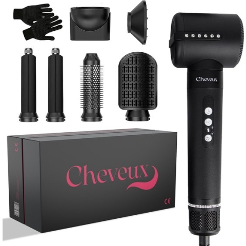 Cheveux Airwrap 7-in-1 Multistyler - Zwart - Krultang - Fohnborstel - Haardroger met diffuser - Krulborstel -Airstyler - Verstelbare Verwarmings - en Blaasstanden Voor Haarstyling
