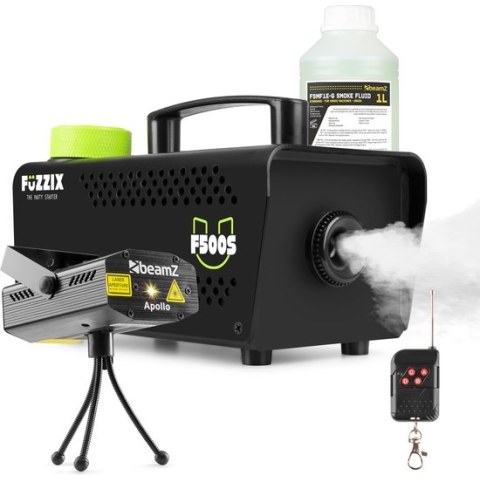 Party set met rookmachine - beamZ Apollo party laser en 1 liter rookvloeistof