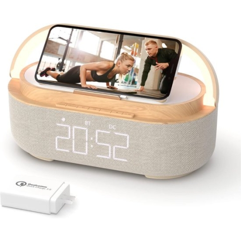 Radiowekker met draadloos opladen - Met bluetooth luidspreker - met USB oplader - Slimme wekker - Sluimerfunctie - Inclusief laadstation - LED-display