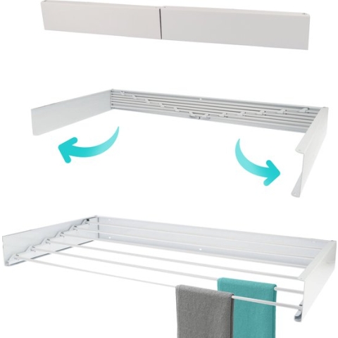 KROMS Wanddroogrek XL Wit 100 cm - Incl. Boormal - Droogrek Inklapbaar - Wasrek Hangend - Uitklapbaar - Muur - Ophangbaar - 5m Drooglengte