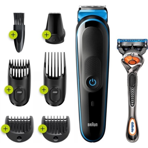 BRAUN MGK3245 Tondeuse 7-in-1 + scheermes Gillette Fusion5 ProGlide Zwart, Blauw