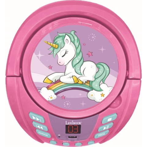 Lexibook Eenhoorn - Bluetooth-cd-speler voor kinderen - draagbaar, lichteffecten, microfoonaansluiting, aux-ingang, batterij of netvoeding, meisjes, jongens, roze, RCD109UNI