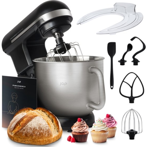 JAP Mastermix - 3in1 Keukenmachine - Aluminium behuizing - Incl. receptenboek - 6 snelheden en pulse-functie - Mixer met mengkom 5.7L - Mat zwart