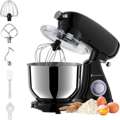 KitchenBrothers Keukenmachine - Keukenrobot - 6L RVS Mengkom - 1800W - Aluminium - Zwart