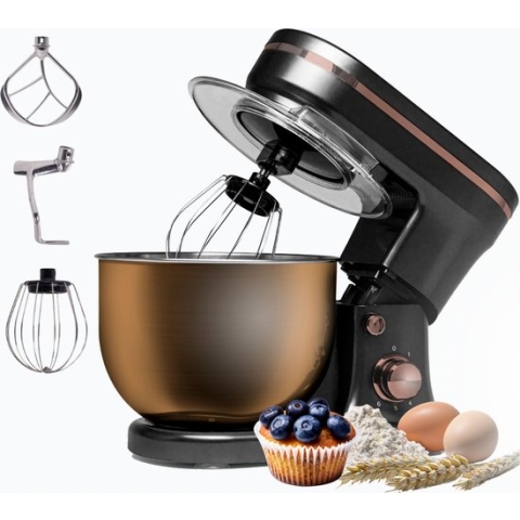 BluMill Keukenmixer - Foodprocessor - RVS - 1200 W - 6 Snelheden - 5 L - Incl. Accessoires - Zwart / Rosé Goud