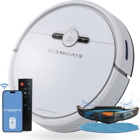 CleanDays Robotstofzuiger D2-001 met Dweilfunctie - WHITE EDITION - Met Laadstation - Huisdieren - Dweilrobot - Robot Stofzuiger - Robotstofzuigers - Wit