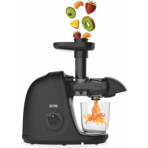 DistinQ® Slowjuicer met Pulpcontainer – 2 standen Soft en Hard - Zwart - 700ml Sapbeker en 1400ml pulpreservoir
