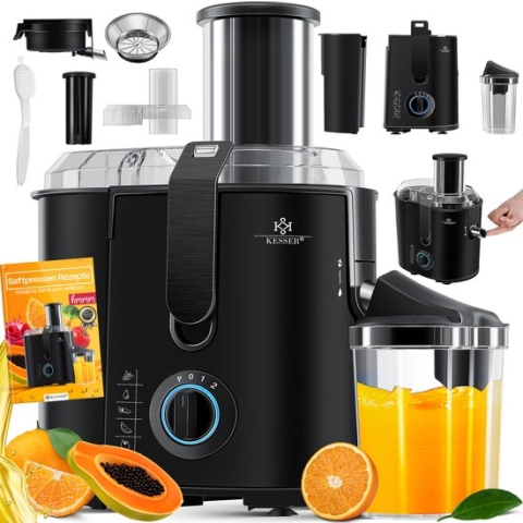 KESSER® Slowjuicer - Sapcentrifuge voor Fruit en Groenten 1100W Sap Juicer met 2000ml Pulpcontainer en 1000ml sapreservoir - Zwart