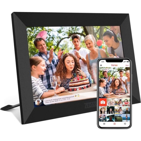 Digitale fotolijst met WiFi en Frameo App – Fotokader - 10.1 inch – HD+ -IPS Display – Zwart - Micro SD - Touchscreen - Zedar F600