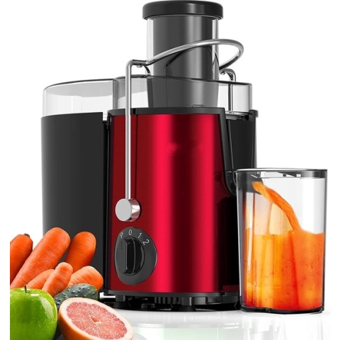 Royalty Line PJ19001 Slowjuicer - Sapcentrifuge voor Groenten & Fruit - Juicer met 450ml Sapbeker en 1500ml Pulpreservoir - 3 Snelheden - 500W - Rood
