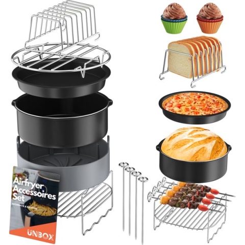 UNBOX Ronde Heteluchtfriteuse Accesoires Set - Geschikt voor o.a. Airfryer XL - Philips - Inventum - Inclusief Siliconen Airfryer Bakpapier & Nederlands Receptenboekje