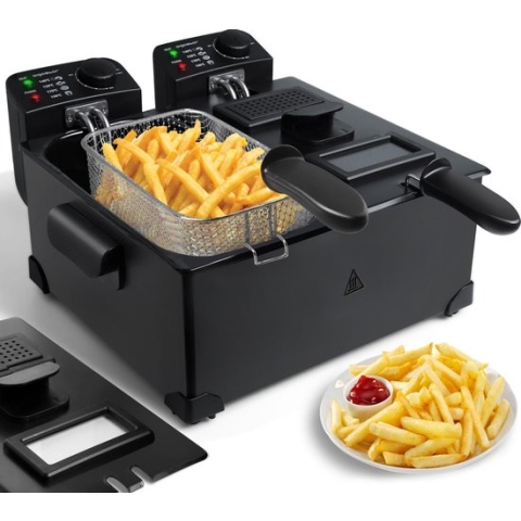 Aigostar Feast 30VDW - Dubbele frituurpan - 2x3 liter - 1800g friet Zwart