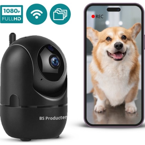 Beveiligingscamera - Huisdiercamera - WiFi - Full HD - Beweeg en geluidsdetectie - Werkt met app - Hondencamera Binnen - Indoor - Zwart