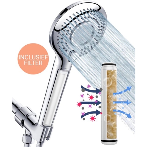 VITASENSE PLUS Waterbesparende Douchekop met Waterfilter - Verstelbare Regendouchekop met Douchefilter - Handdouche met Waterfilter