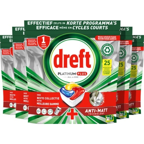 Dreft Platinum Plus All In One - Vaatwastabletten - Citroen - Voordeelverpakking 5 x 25 stuks