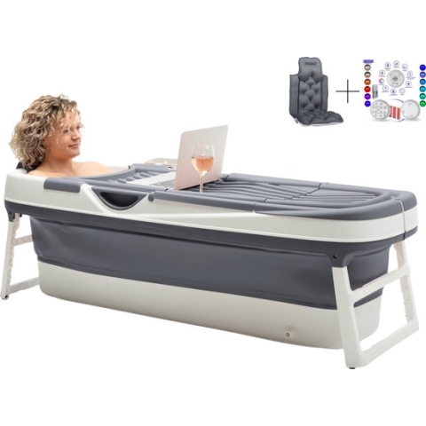 HelloBath® Opvouwbaar bad - Zitbad - Inklapbaar - Bath Bucket - Goliath XL Antraciet - 157 CM LANG - Incl. Zitkussen, Afvoerslang tot 3 meter en onderwaterlamp