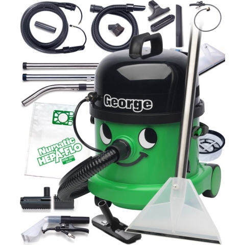 Numatic George - tapijtreiniger stofzuiger -  15 liter - 1060W - 10M snoer - inclusief accessoire kit voor reinigen van tapijt en bekleding, textiel, auto interieur  - nat en droogzuiger - sproei-extractieapparaat, extractiemachine - bouwstofzuiger