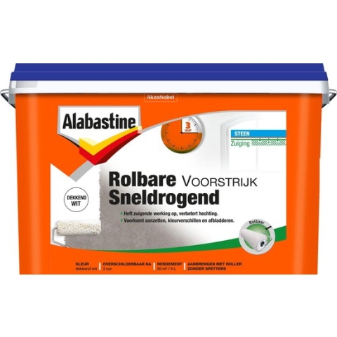 Alabastine Rolbare Voorstrijk Sneldrogend - Dekkend Wit - 5 liter