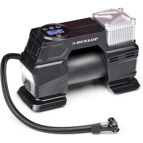 Dunlop Digitale Luchtcompressor - Bandenpomp 150PSI/10Bar - Incl. 3 Opzetstukken - Digitaal LED Display - Zwart