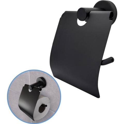 Sanics Orca Toiletrolhouder Zwart met Klep - WC Rolhouder RVS Inclusief Montage set - WC Papier Houder - Closetrolhouder