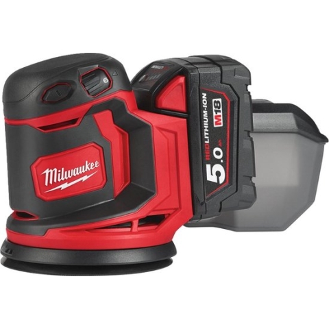 Milwaukee M18 BOS125-502B Li-Ion Accu excentrische schuurmachine set (2x 5.0Ah accu) in tas - 125mm
