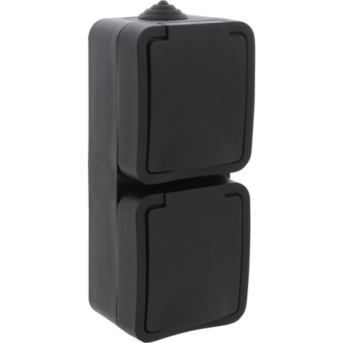 Q-Link Dubbel Buitenstopcontact – Opbouw Stopcontact – Wandcontactdoos – IP54 Spatwaterdicht – Verticaal – Zwart