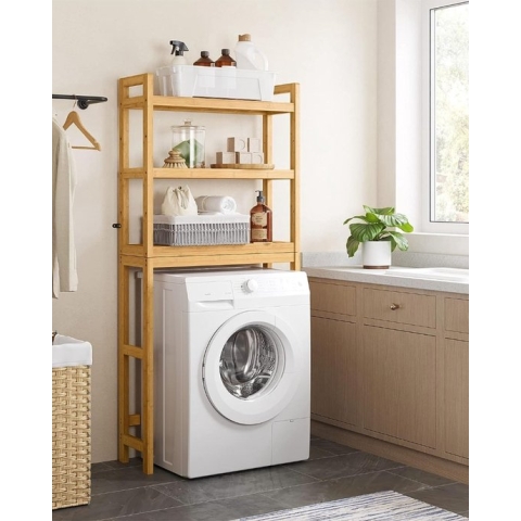 Signature Home bamboe Wasmachine ombouw - Wasmachine rek - Wasmachine rek met opbergruimte -Toilet kast - Wc meubel - Wc kast - 163 x 63 x 24 cm