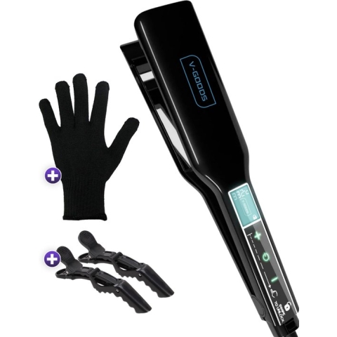 V-Goods 2 in 1 Professionele Stijltang - Bruikbaar als Krultang - Inclusief Hitte Beschermende Handschoenen en 2 Haarclips