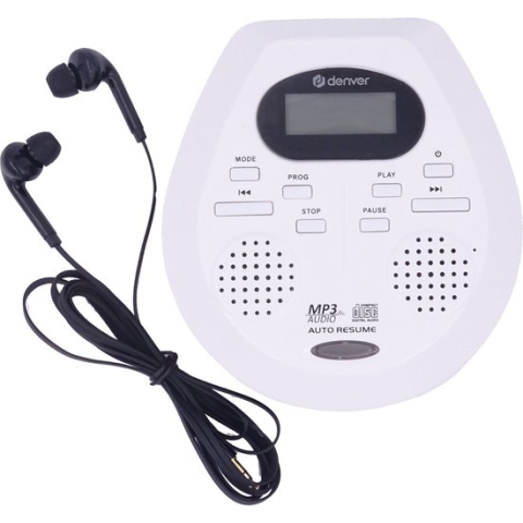 Denver Discman CD & MP3 speler - Anti shock - Ingebouwde speakers - Inclusief Oordopjes - CD, CD-R, CD-RW, MP3, LCD scherm - DMP395 - Wit